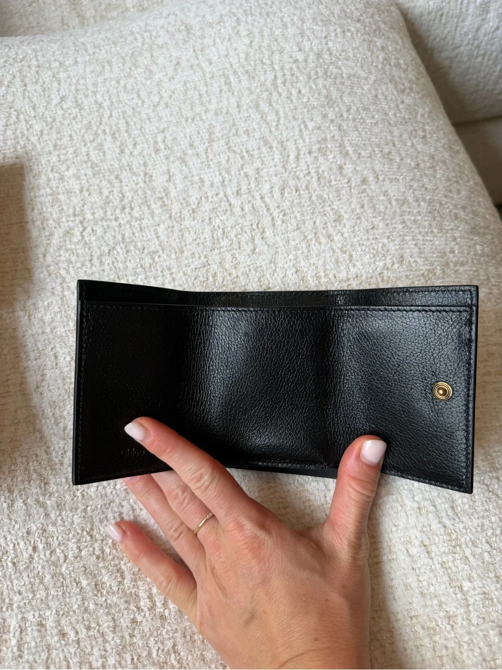 Chloe Black Leather Mini Card Holder with Gold Padlock